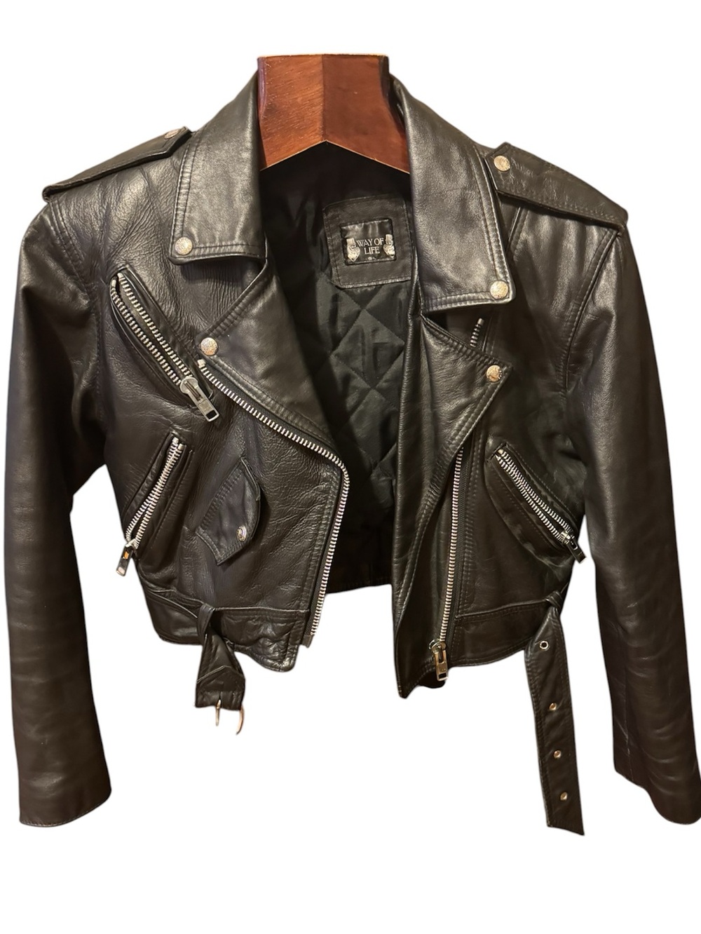 Classic Black Leather Moto Jacket - Women in like new condition size L